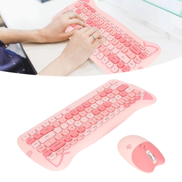 Combo De Teclado Y Mouse Coloridos, Juego De Mouse De Teclado Inalámbrico Con Forma De Gato 2.4G, Teclado De Computadora Redondo Retro Con Mouse Ergonómico, Para Para OS