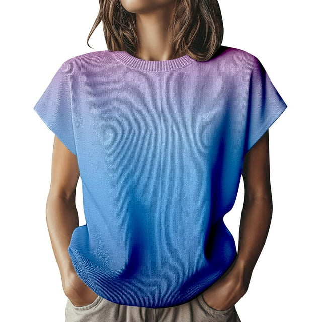 T-Shirt à Manches Courtes pour Femmes Seductiva Liquidation Haut Tricoté à Manches Courtes pour Femmes Blouse à Col Rond Douce et Extensible T-Shirt Décontracté Polyvalent pour Usage Quotidien