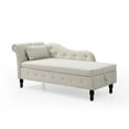thumbnail image 4 of 60" Storage Chaise Lounge with 1 Pillow, Multifunctional Velvet Button Tufted Long Lounger with Nailhead Trimmed and Solid Wood Legs, Sleeper Lounge Sofa for Apartment Living Room Office, Beige, 4 of 5