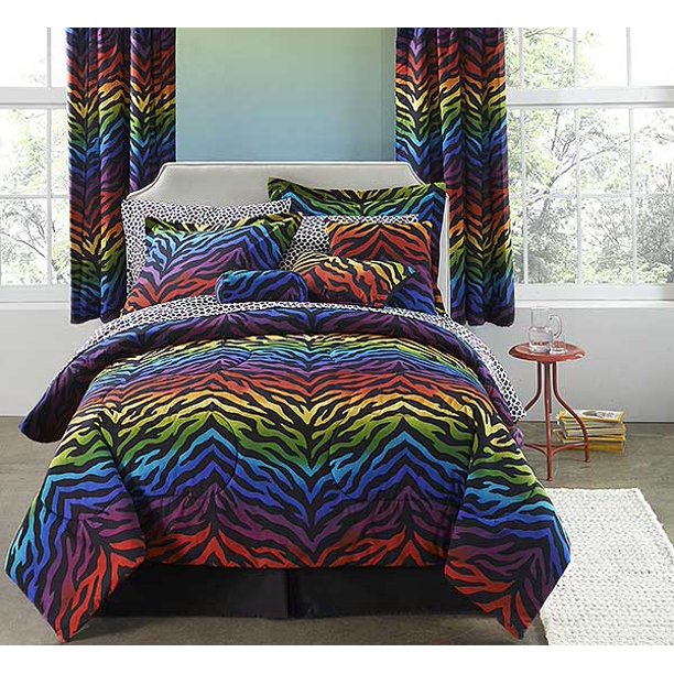 Rainbow Zebra Print Dorm Room Bedding Extra Long Twin Size Bed In A Bag Set Walmart Com Walmart Com