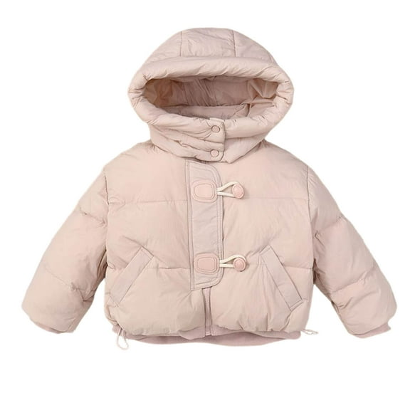 Auroural winter jackets for girls boys Fall And Winter Children's Solid Color Long-sleeved Hooded Thickened Warm Quilted Jacket Cute Casual Bread Quilted Jacket For Boys And Girls,5-14Years