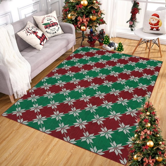 Christmas Area Rug Machine Washable Entryway Rugs Checkered Plaid Indoor Door Mat Front Door Carpet Small Mats for Bedroom,Living Room, Laundry Room, Kitchen, Holiday Home Decoration