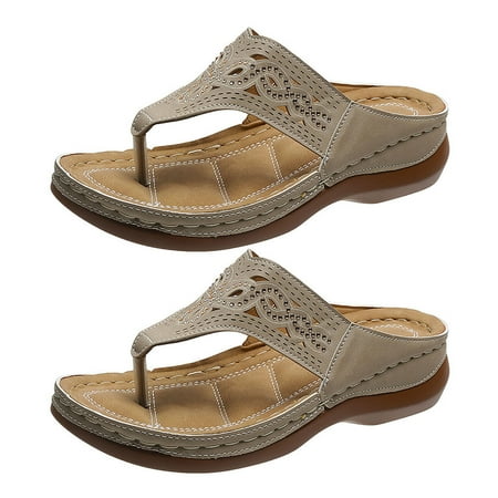 

Kitem 1 Pair Slip-on Open Toe Beach Sandals Faux Leather Casual Thick-Soled Clip-Toe Slippers Walking Shoes