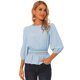 thumbnail image 1 of Top peplum para mujer Blusa con cintura fruncida de media manga abullonada Azul M, 1 of 5