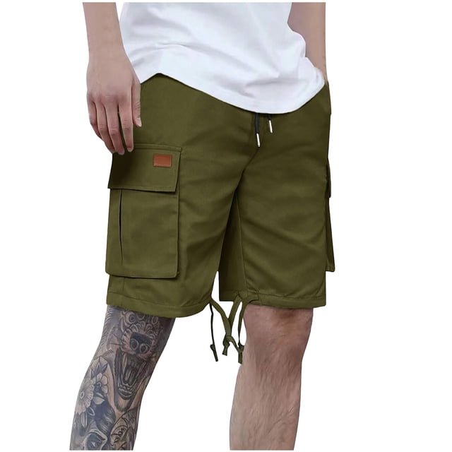 Kyusrd Cargo Shorts For Men Drawstring Elastic High Waisted Pockets Quick Dry Athletic Shorts Casual Solid Color Workout Athletic Training Gym Outdoor Sports Shorts
