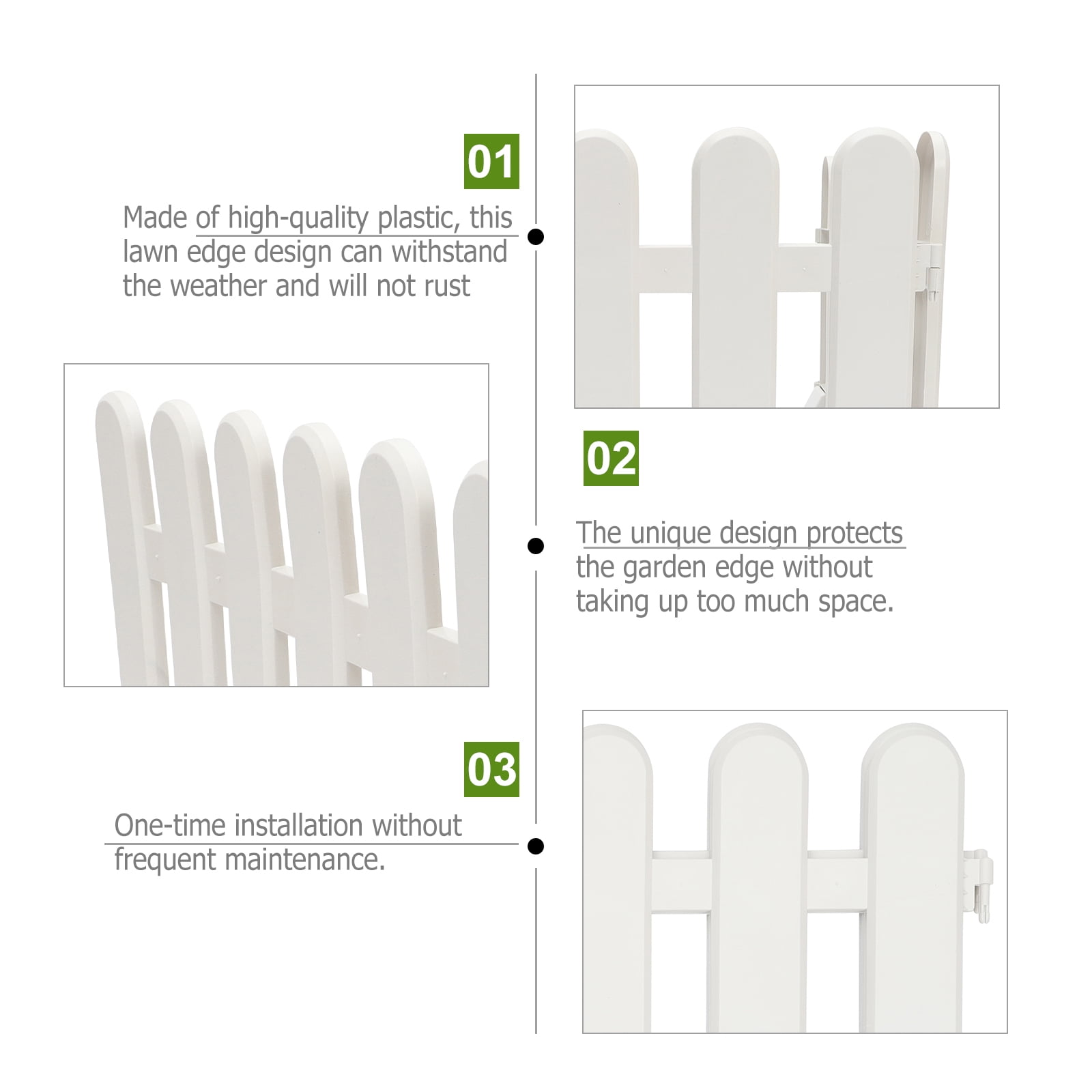 2-Pack White Plastic Garden Fence Edging with Round Base for Flower Beds, Lawn Borders, and Indoor Outdoor Decoration