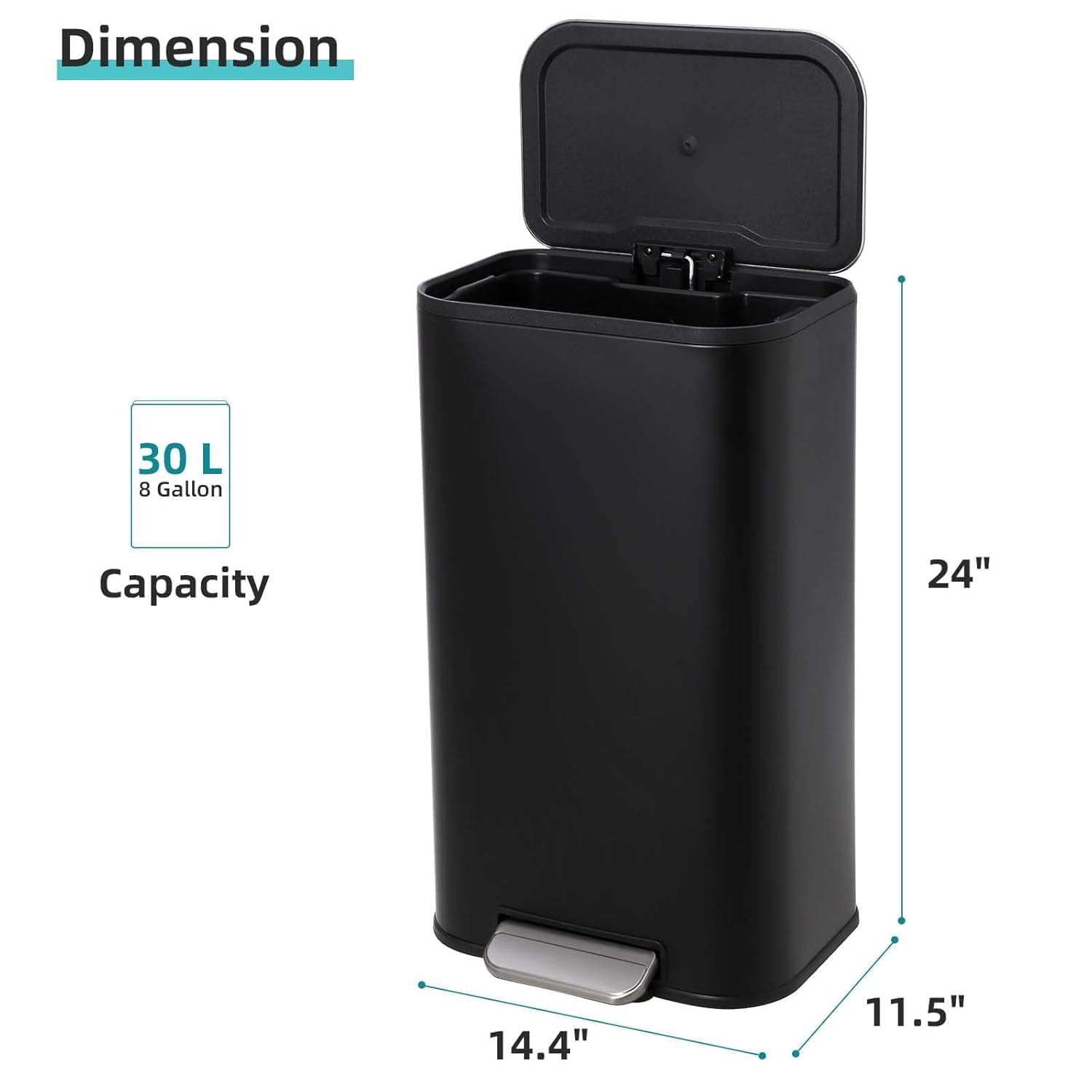 Soonbuy Slim Bathroom Trash Can, 5.3 Gal/20L Stainless Steel Waste Bins, Soft-Close Lid, Step-on Garbage Bin, Narrow Recycle Bins for Kitchen, Office, Bathroom, Black (with Removable Inner Bucket)