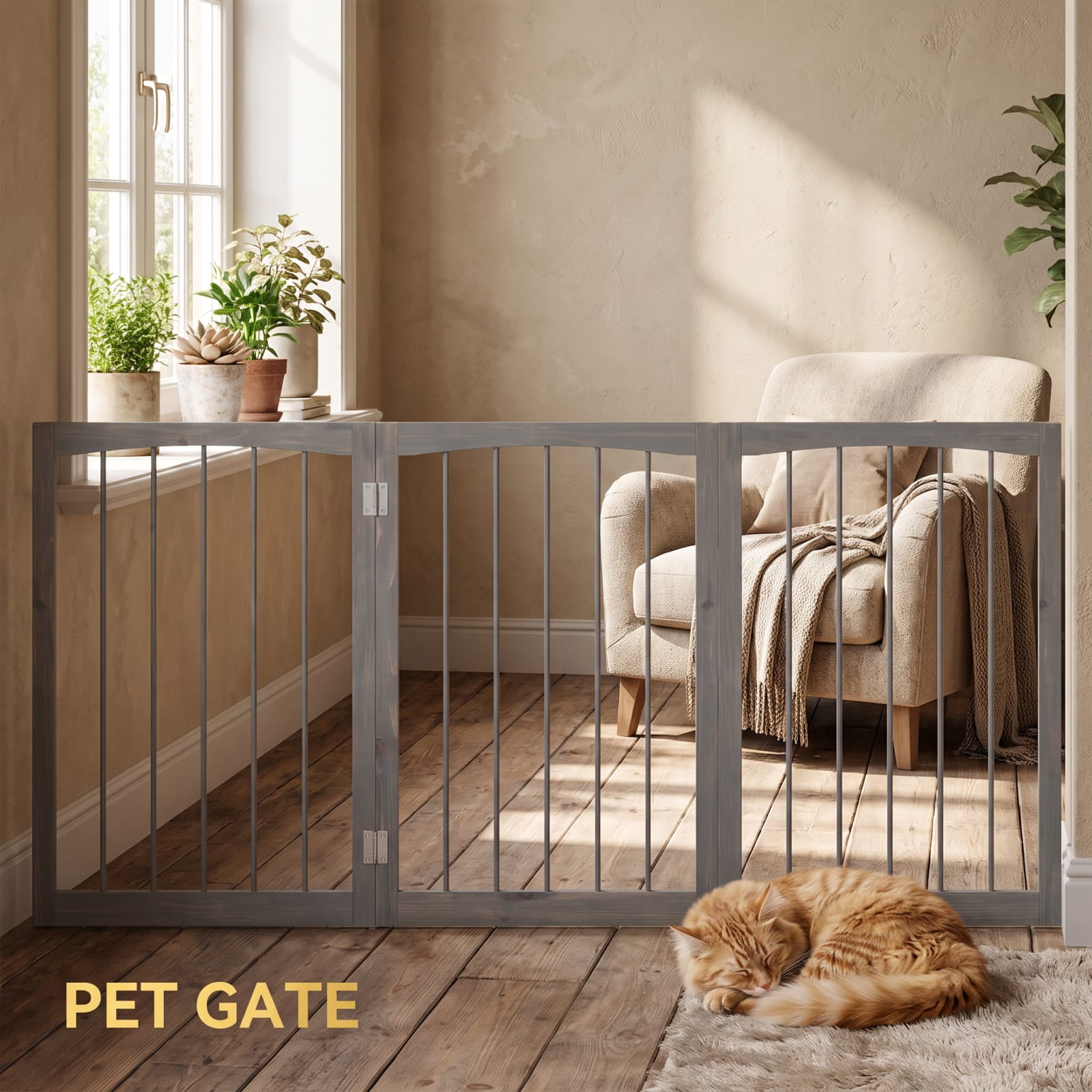Vebreda Dog Playpen, 30 Inch Tall Wooden Pet Fence for Cats Small and Medium Dogs, Versatile Application, Flexible 3-Panel Configurations