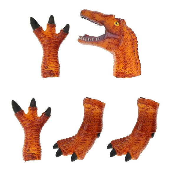 Brown Dinosaur Hand Puppet Toy for Playing 5Pcs Animal Model Set