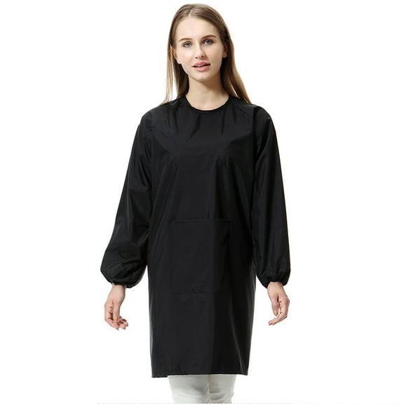 Toptie Men/Women Long Sleeved Waterproof Apron Hair Salon Grooming Smock with Front Pocket, Art Painting Smock-Black