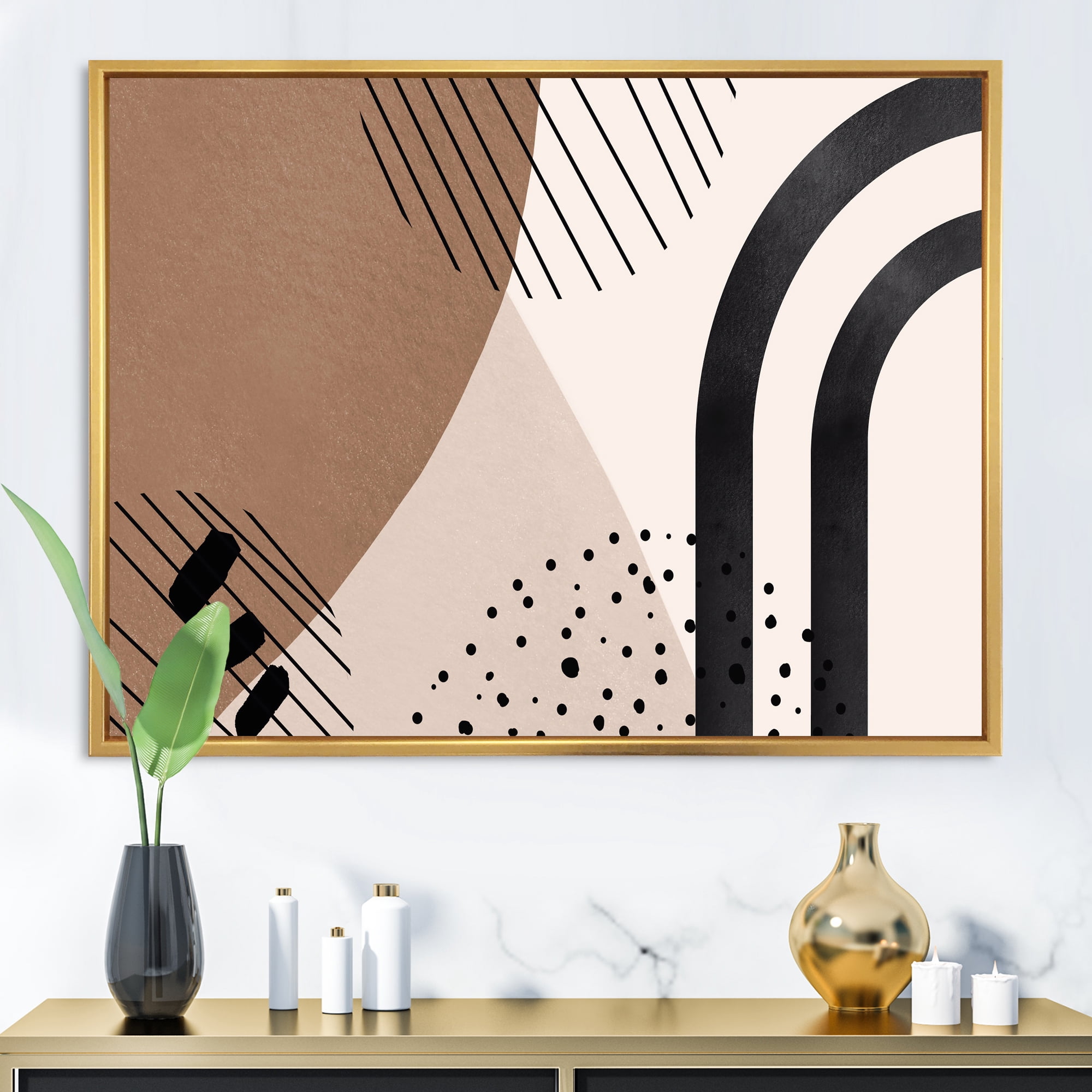 Designart 'Abstract Ivory Shapes and Shapes in Terracotta I' Modern Framed Canvas Wall Art Print