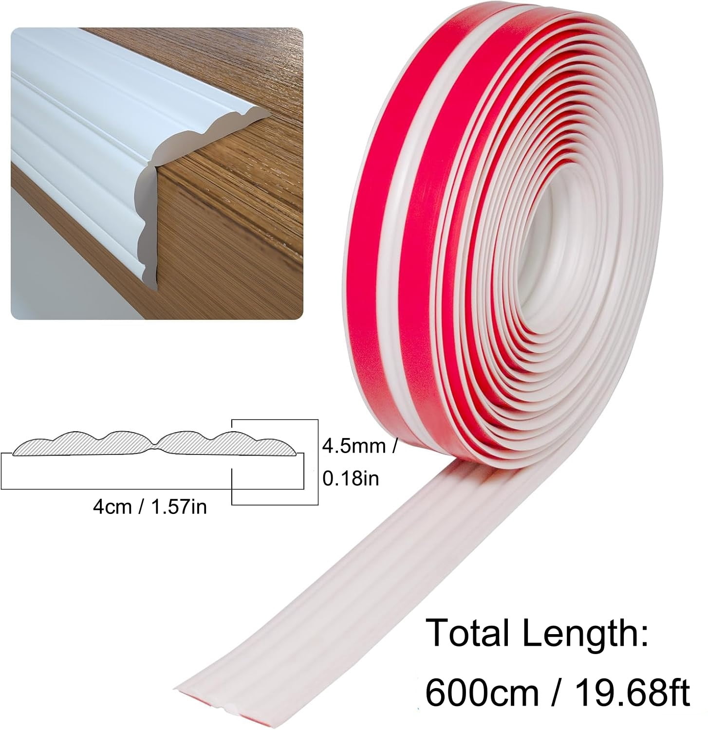 Wall Corner Protector, Kvago 1.57in x 19.68ft Self-Adhesive Corner Strip, Flexible Strip Caulk Strip for Countertop Corner Guards, Door Frame, Wall Edge and Home DIY Decoration (White)