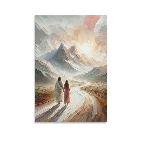 Jesus Christ Wall Decor Art, Jesus Walking with Woman, Bible Canvas Mural Canvas Poster Wall Art Picture Prints Hanging Photo Gift Decor Home Posters Artworks 16x24inch(40x60cm)