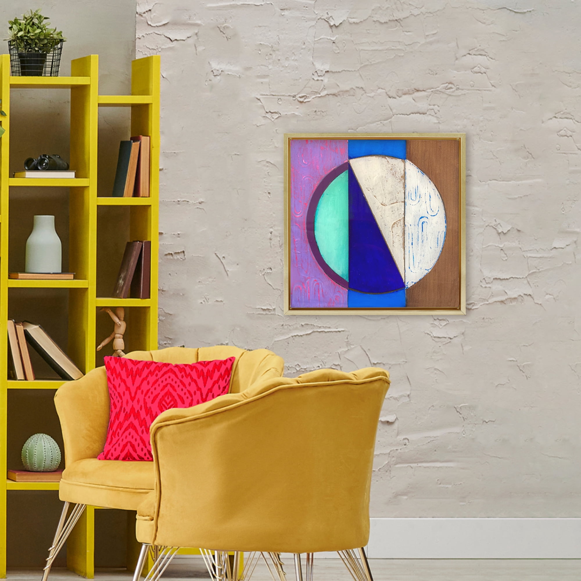 Stupell Industries Structured Blue & Purple Circle Gold Framed Floater Canvas Wall Art, design by Matthew Finger