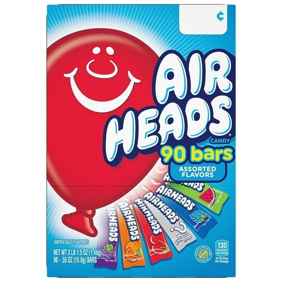Airheads Candy Bars, Variety Bulk Box, Chewy Full Size Fruit Taffy, Back To School, Halloween, Non Melting, Concessions, Parties, 90 Individually Wrapped Full Size Bars (Packaging May Vary)