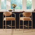 thumbnail image 2 of ReNest 27'' Bar Stools Set of 2, Upholstered Counter Stools with Back and Woven Arms, Gold Metal Frame, Modern Kitchen Island Seating, Faux Leather, Brown, 2 of 14