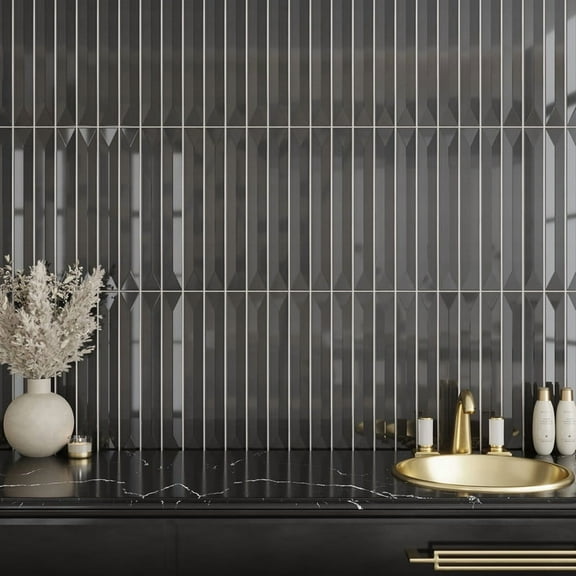 Horizonte 2 x 16 in. Glossy Jet Black Ceramic Deco Subway Wall Tile (10.76 sq ft/case) - 50 Pack