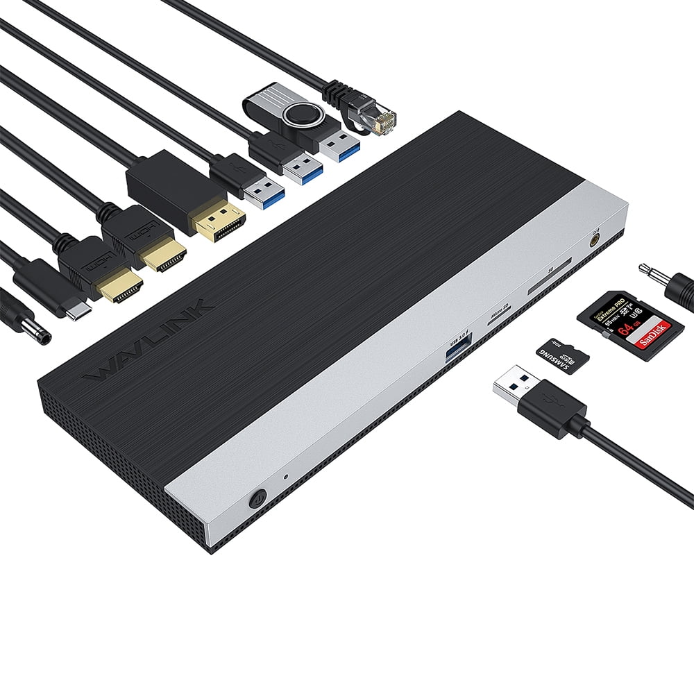 WAVLINK USB C Triple 4K@60Hz Display 13 in 1 Laptop Docking Station, 85W PD Charging for Mac OS and Windows, 1xDP & 2xHDMI, 4xUSB-A 3.0 (1 Charging), SD&TF Card Reader, Gigabit Ethernet, Phone Jack
