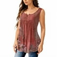thumbnail image 2 of NAMTYQX Trendy Tops for Women 2025 Sleeveless Button V Neck Plus Size Ruffle Trending Casual Patterned Summer Shirts for Women Red Size 4XL, 2 of 5