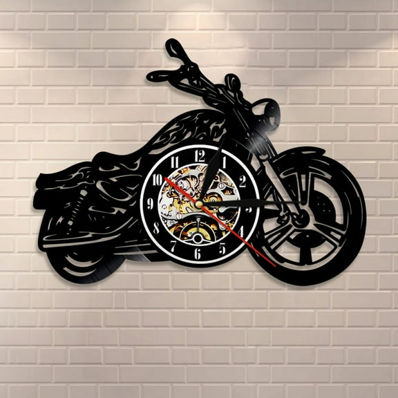 Amblelife Classic Motorcycle Wall Art Wall Clock Mechanic Motorcycle Car Vinyl Record Wall Clock Motorbike Rider Man Cave Gift