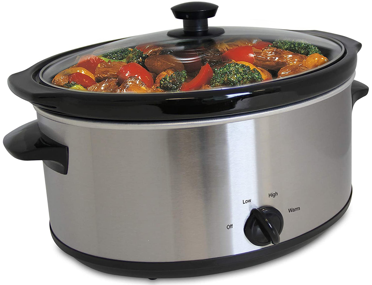 6Quart Slow Cooker with Oval Ceramic Cooking Vessel and Glass Lid