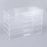 Acrylic Cosmetics Makeup Organizer Storage Case Holder Display with Slanted Front Open Lid-Cosmetic Storage for Makeup, Brushes, Perfumes, Skincare (with 4 Drawers)