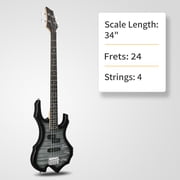 Glarry Full Size 4 String Electric Bass Guitar Burning Fire Tiger Stripe with SS Pickups and Amp, Black