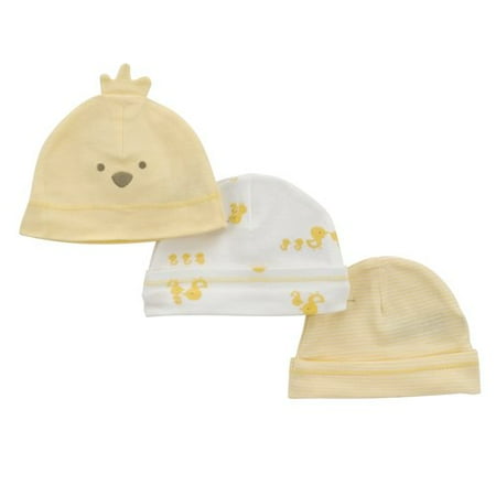 Yellow Duck Layette Caps, Neutral, 3-Pack