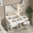 thumbnail image 3 of Fameill Vanity Desk with Mirror and Lights,Large Makeup Vanity with Glass top and Lots Storage,3 Drawer Vanity Set with Charging Station,3 Lighting Modes,White, 3 of 9
