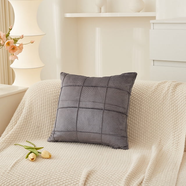 Xiao Hua Cojín decorativo, almohada para cama de 45*45 cm, cojín decorativo gris oscuro con funda de felpa suave y relleno de poliéster, 1 pieza para decoración del hogar, cómodo y elegante.