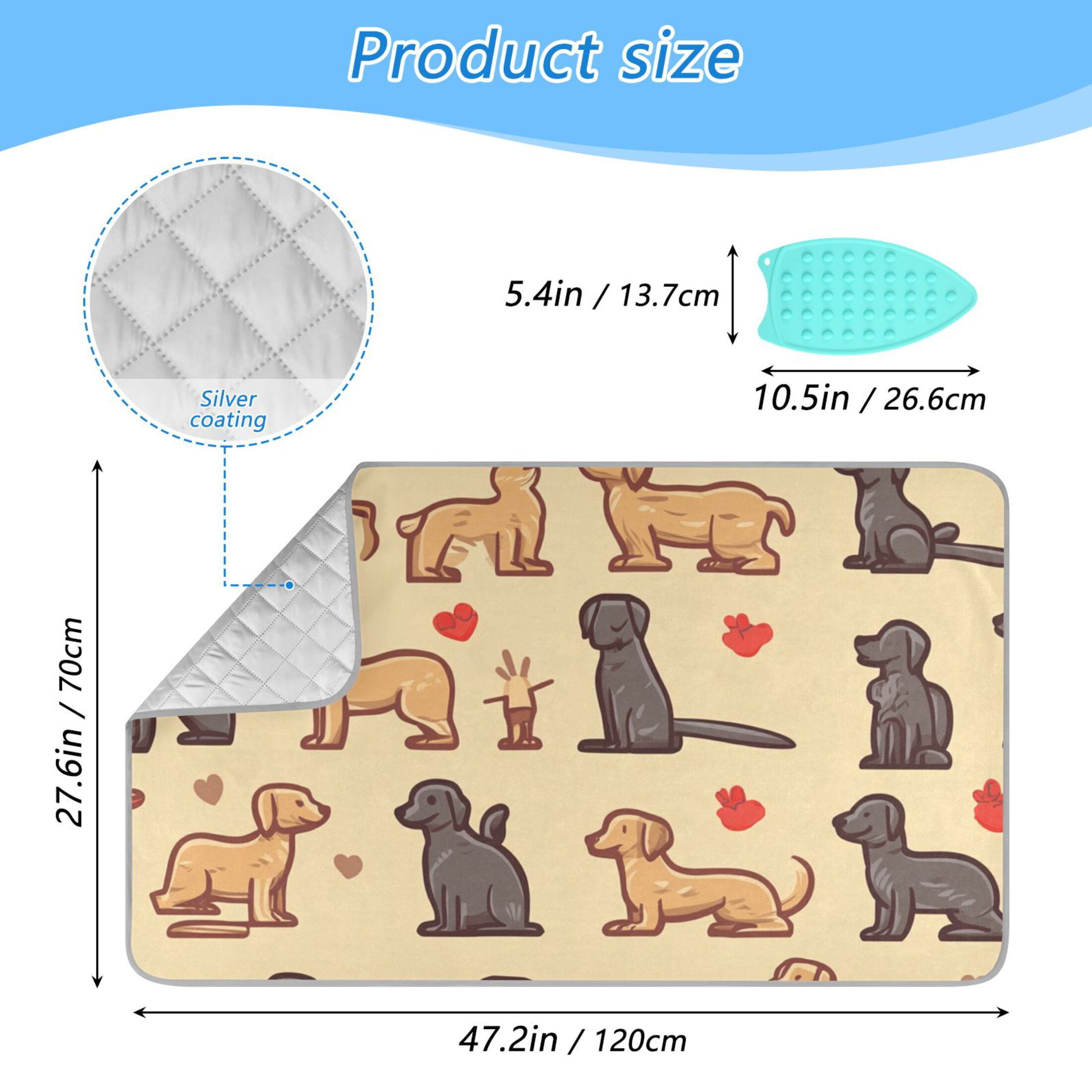 Cartoon Puppy Love Ironing Mat Blanket for Table Top Travel Portable Ironing Board Pad 47.2x27.6 Inch