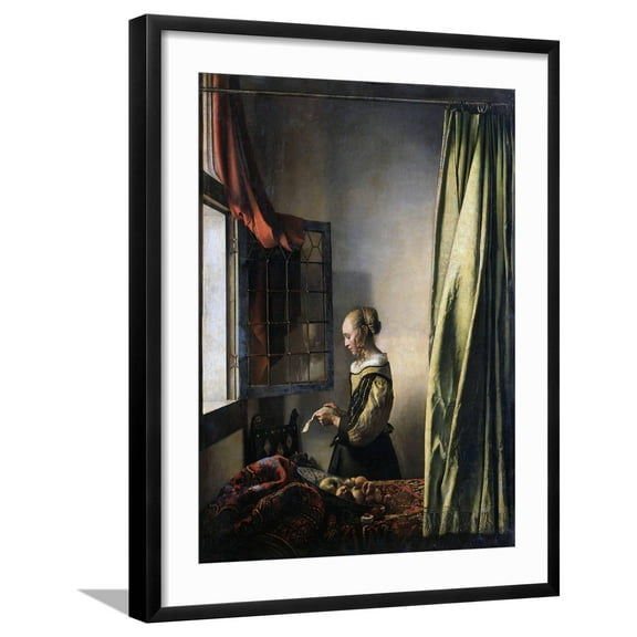 Art.com Girl Reading a Letter by an Open Window, Ca 1659 Giclee Print by Johannes Vermeer, Black Frame Wall Art, 23" x 29"