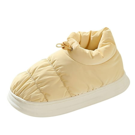 

Simplicity Bedroom Cotton Slippers Fashion Winter Women Slippers Thick Bottom Flat Soft Warm Comfortable Solid Color Elastic Band Slip On