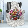 thumbnail image 4 of Floral Soft Flannel Fleece Throw Blanket, Vintage Colorful Doodle Flowers Bouquet on Victorian Style Damask Image, Cozy Plush for Indoor and Outdoor Use, 70" x 90", Multicolor, by Ambesonne, 4 of 5