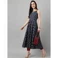 thumbnail image 3 of Janasya Indian Women's Navy Blue Cotton Botanical Print Anarkali Kurta, 3 of 8