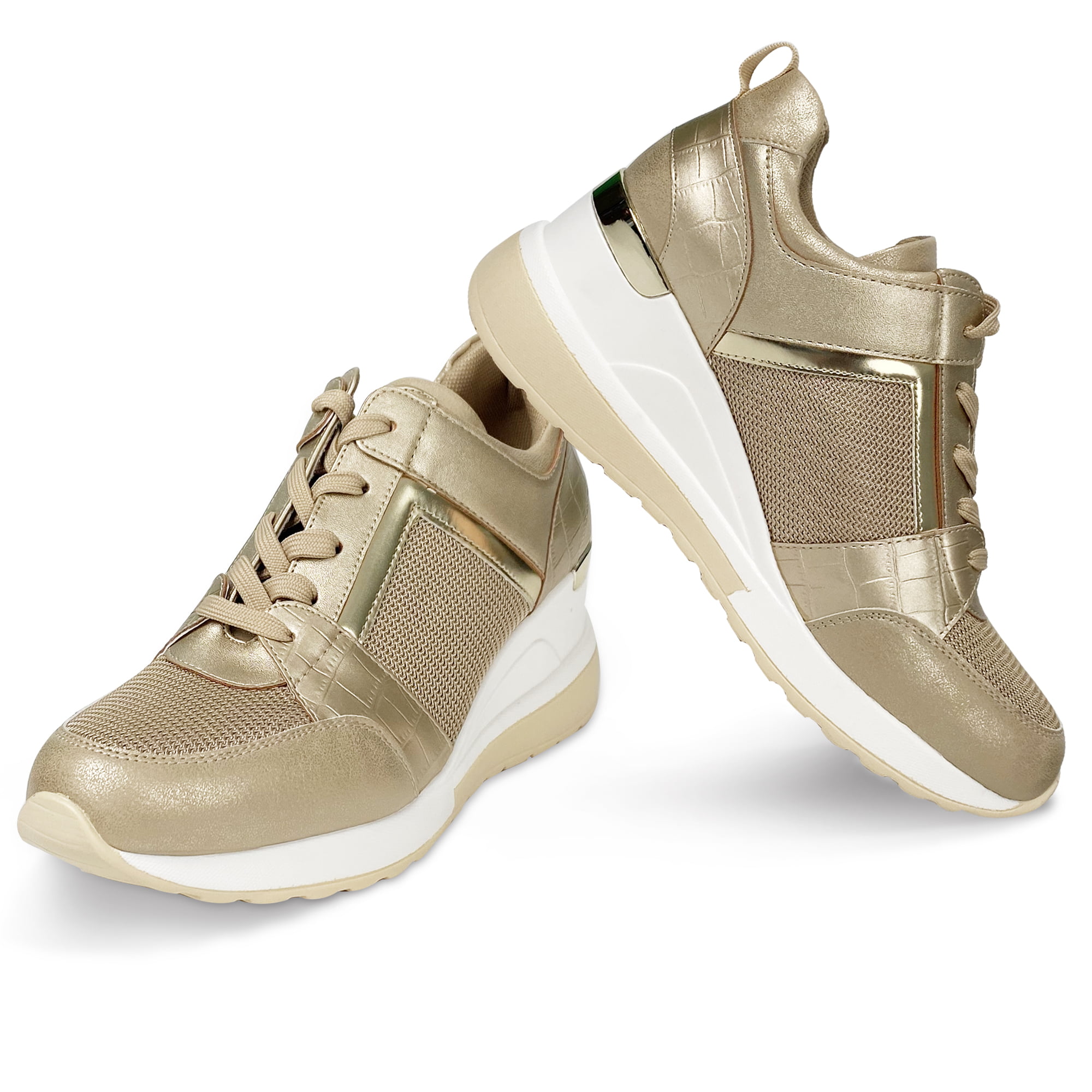 Miu Miu Gold Glitter High-Top Wedge Sneakers Size 7.5/38 | Yoogi's Closet