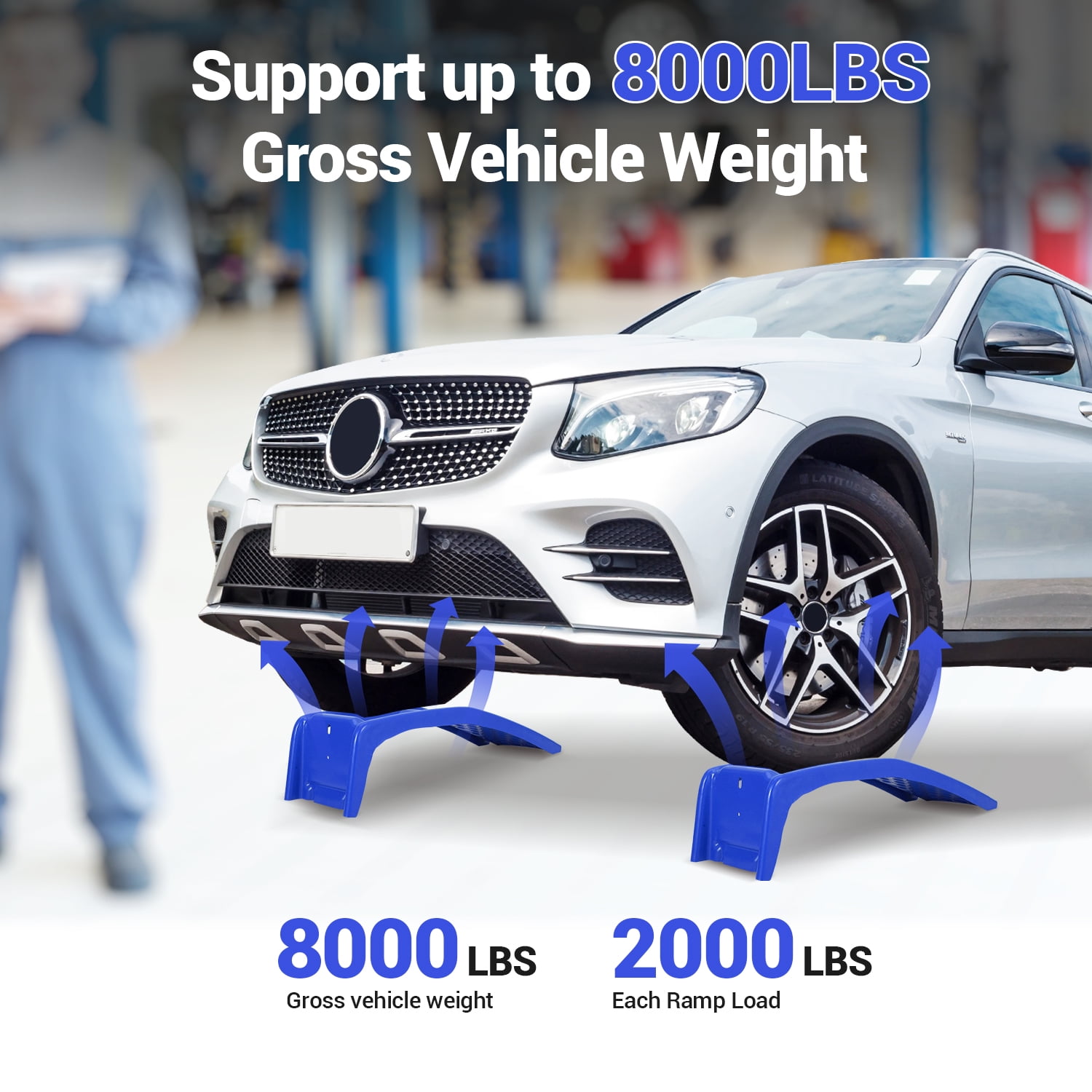 Heavy Duty 8000 lbs Steel Car Ramps, 8" Lift, Non-Slip Low Profile, 2 Pack – Ideal for Oil Changes, Car Repairs, Truck Maintenance, Home Garage or Workshop, Blue