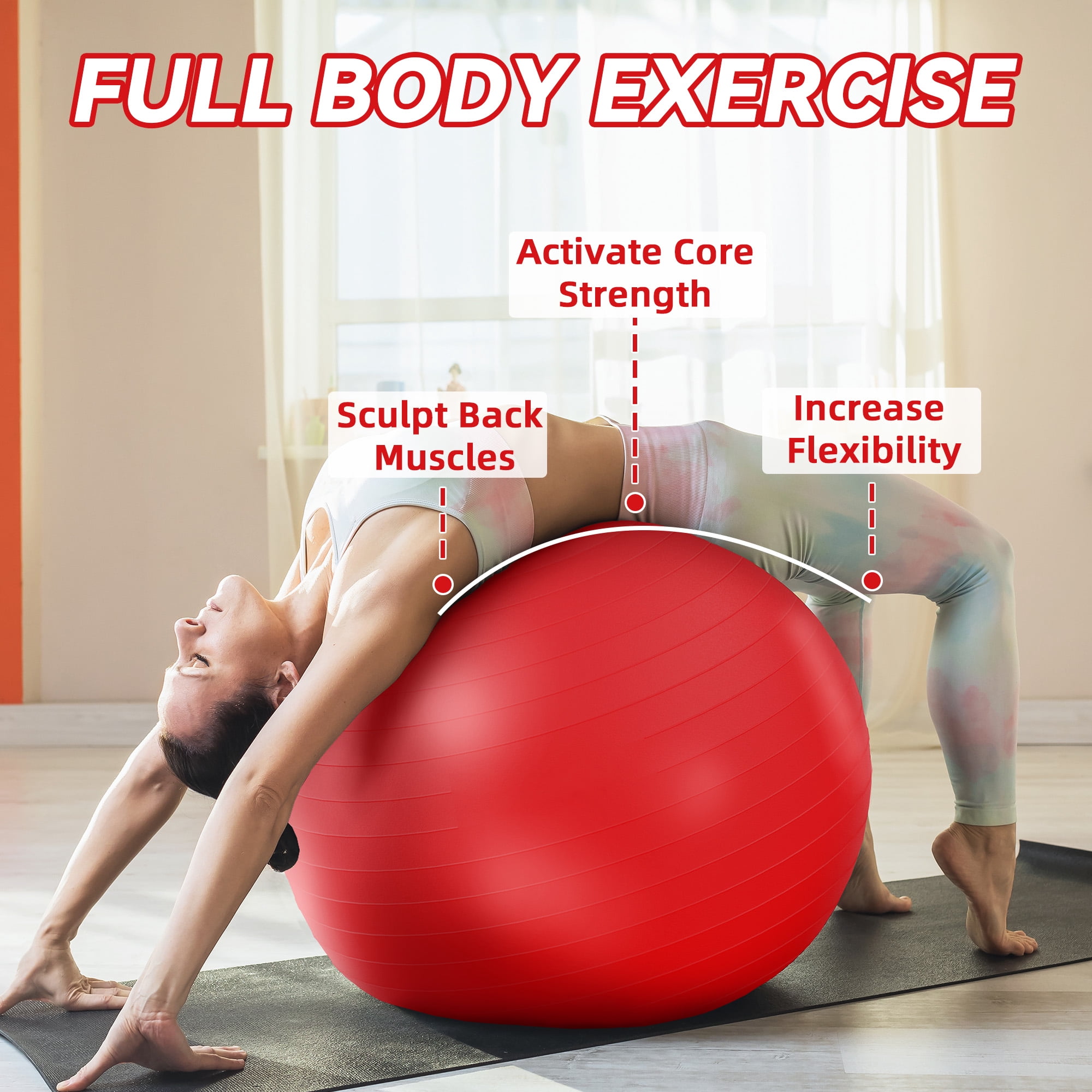 FlexWave 85cm Anti-Burst Yoga Ball with Textured Stripes, Exercise Stability Ball for Fitness, Pregnancy & Physical Therapy, 4 Colors Available