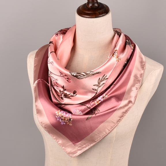 2PCS Women Headband Scarves Silk Feeling Flower Printed Square Scarf Bandanas