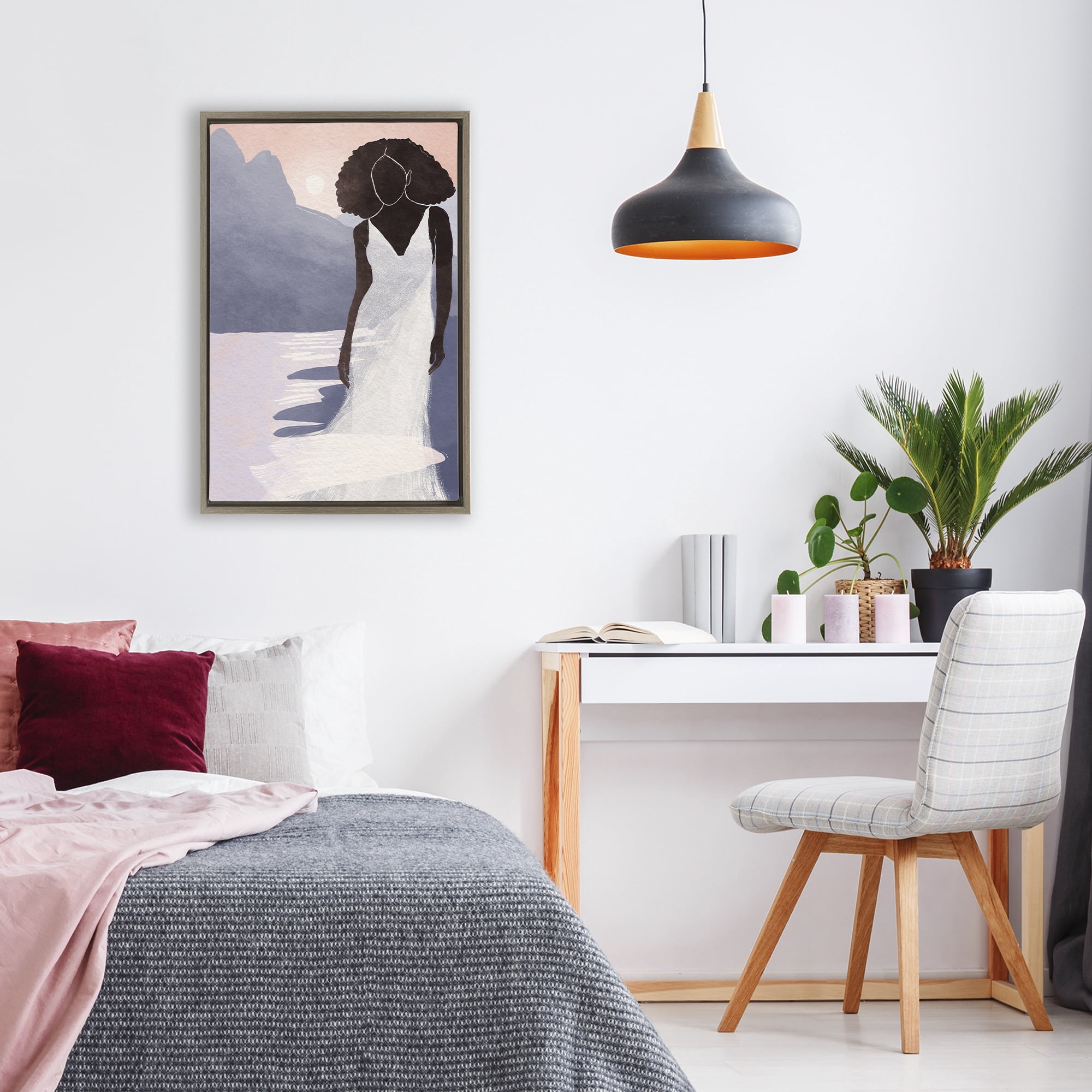 Stupell Industries White Gown Silhouette at Sunset Brown Framed Floater Canvas Wall Art, design by Yuyu Pont