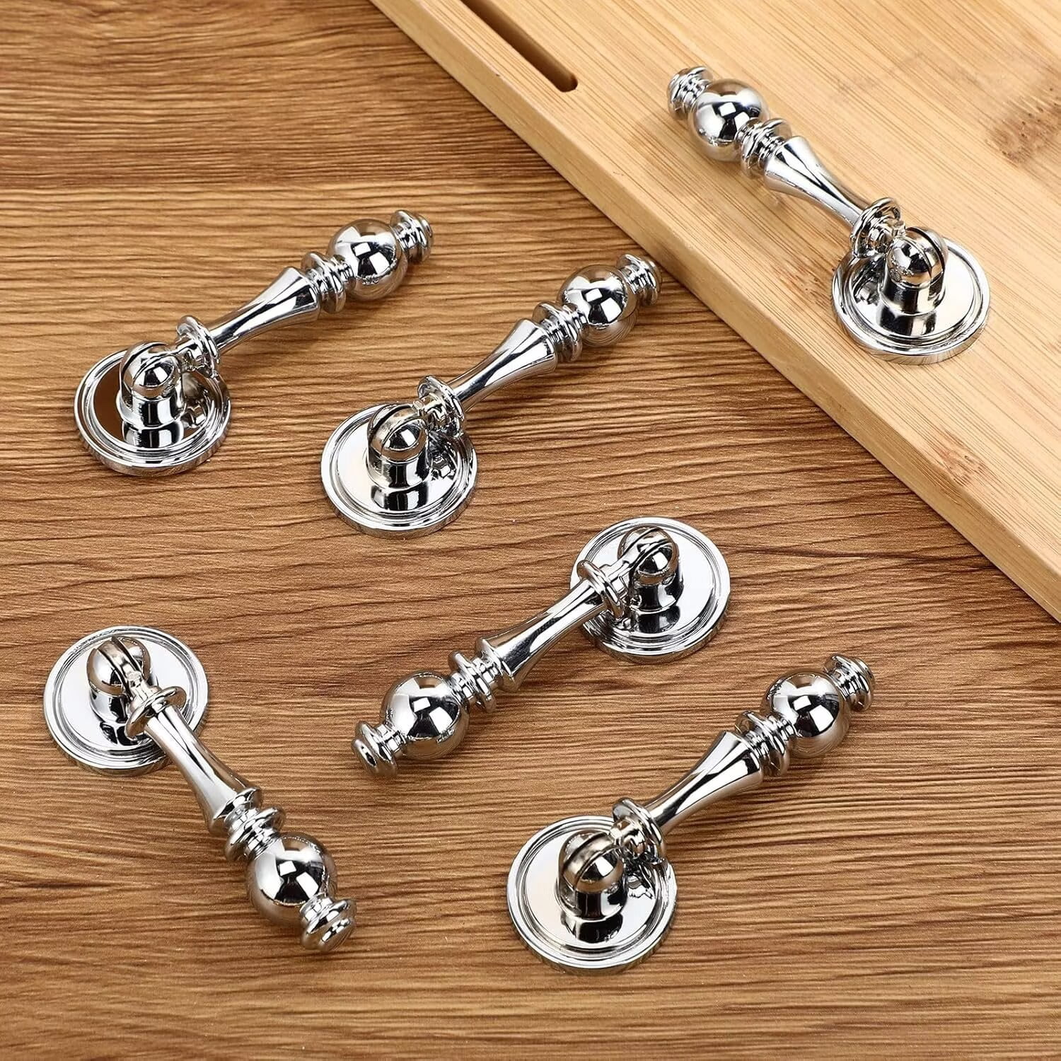 HDJNal 10 Pcs Vintage Drop Cabinet Pulls 2.55 Inch Zinc Alloy Drawer Handles Polished Nickel Dresser Knobs Decorative Pendant Style Hardware for Kitchen Cabinets Nightstand Cupboard