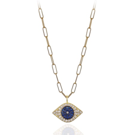 Anela Jewels Evil Eye Blue, Cubic Zirconia Good Luck Necklace, 14kt Gold Filled, 16 Inch