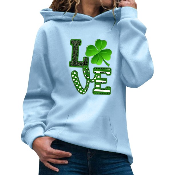 WILLBEST Sudadera de Mujer, Moda Femenina, Día de San Patricio, Temática Verde, Estampado, Bolsillo, Manga Larga, con Capucha, Top, Sudadera 1583 Grande