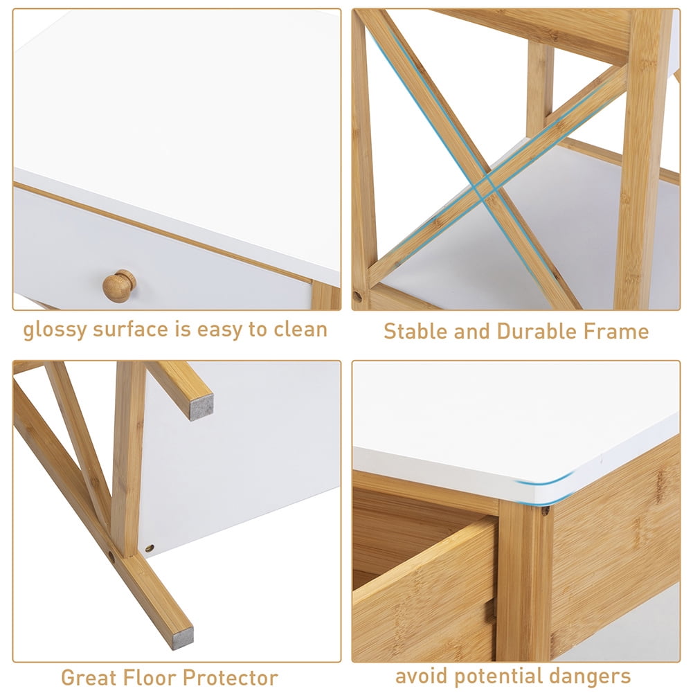 Kepooman Bamboo Nightstand Set of 2, Wood Accent Table with Drawer & Storage Shelf for Bedroom, White and Natural Kepooman Bamboo Nightstand Set of 2, Wood Accent Table with Drawer & Storage Shelf for Bedroom, White and Natural