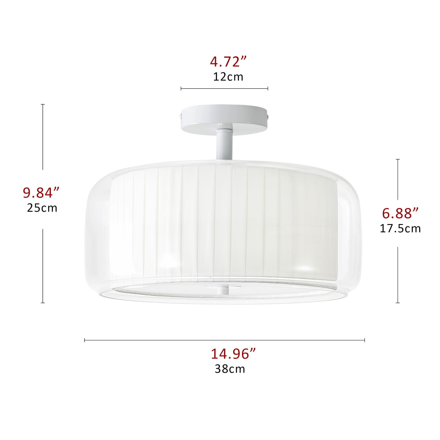 Aiwen Semi Flush Mount Ceiling Light Modern Lighting Off-White Rustic Drum Shape Ceiling Lighting with Clear Glass and Fabric Shade