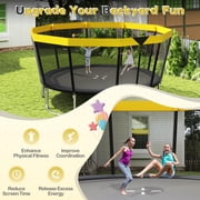 Gymax 15 FT Outdoor Trampoline w/Non-Slip Ladder Enclosure Net & Anti-Rust Coating Yellow & Black