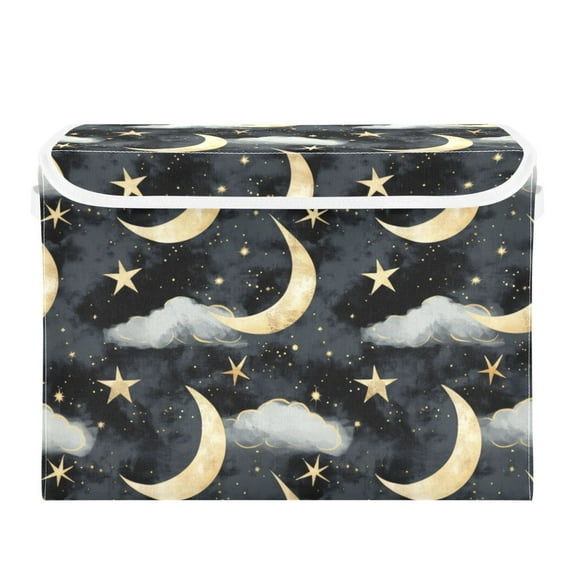 Moon and Stars Large Storage Bins with Linen Collapsible Lid Storage Box 16.7 x 12.6 x 11.8in