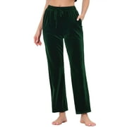 Women's Pajama Bottoms Velvet Sleepwear Trousers Wide Leg Lounge Pants Black XS