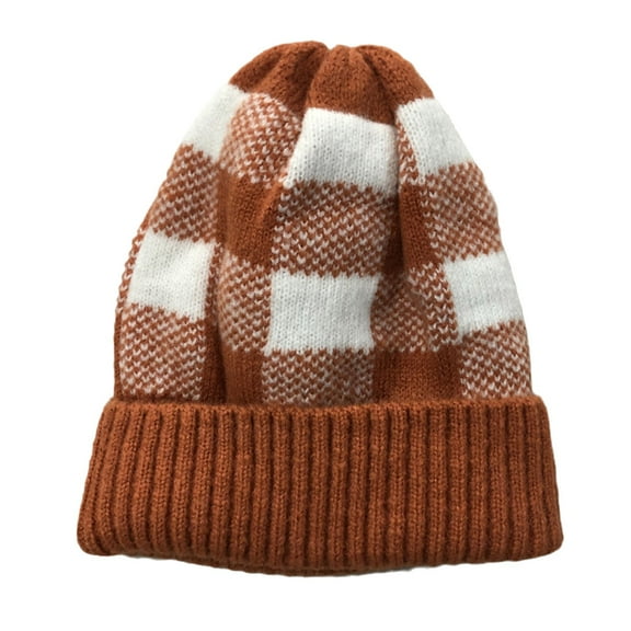 Prolriy Beanies Hats Men Winter Brush Lined Soft Warm Knit Cap Ski Sock Cuff Cap Hats for Men Orange One Size