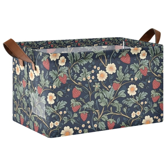 Yayeee Foldable Storage Basket for Shelves Waterproof Cloth Bins with Handles, Floral Raspberry Pattern